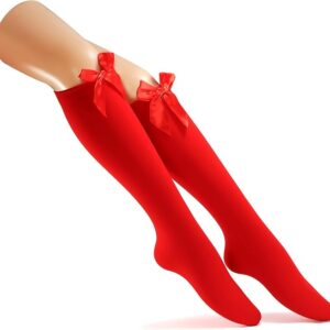 Women Satin Bow Thigh High Socks with Over Knee Thigh Highs Stocking
