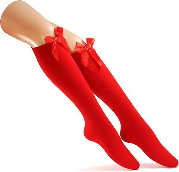 Women Satin Bow Thigh High Socks with Over Knee Thigh Highs Stocking