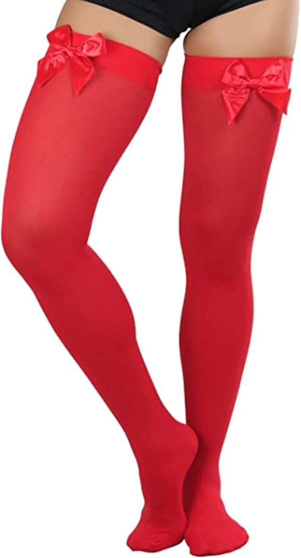 Women Satin Bow Thigh High Socks with Over Knee Thigh Highs Stocking - Image 4