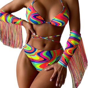 Women's Neon Bright Rave Sexy Triangle Bikini Set - S