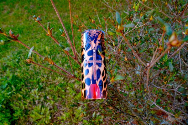 Leopard Print & Gold Cross Stainless Steel Tumbler (20oz) - Image 4