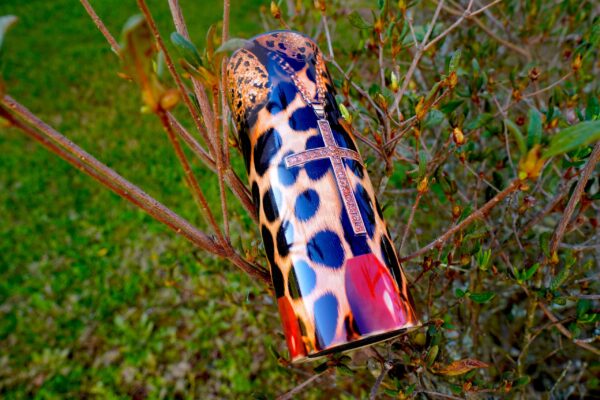 Leopard Print & Gold Cross Stainless Steel Tumbler (20oz) - Image 5