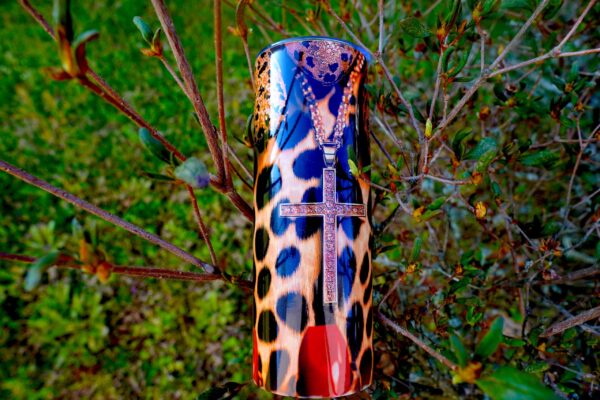 Leopard Print & Gold Cross Stainless Steel Tumbler (20oz) - Image 6