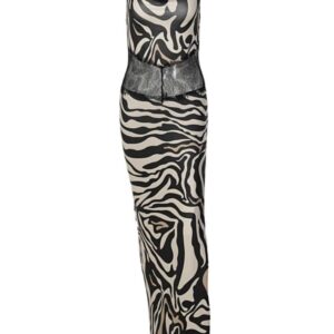 Women's Zebra Stripe Floral Lace Thigh High Elegant Dress - S