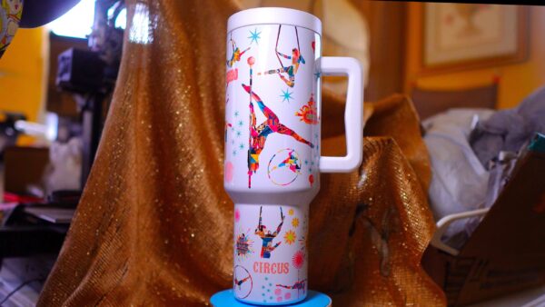 Festive Circus 40oz Insulated Tumbler – 100% Leak-Proof with Handle, Lid, Straw & Brush