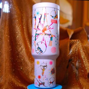 Festive Circus 40oz Insulated Tumbler – 100% Leak-Proof with Handle, Lid, Straw & Brush