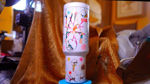 Festive Circus 40oz Insulated Tumbler – 100% Leak-Proof with Handle, Lid, Straw & Brush