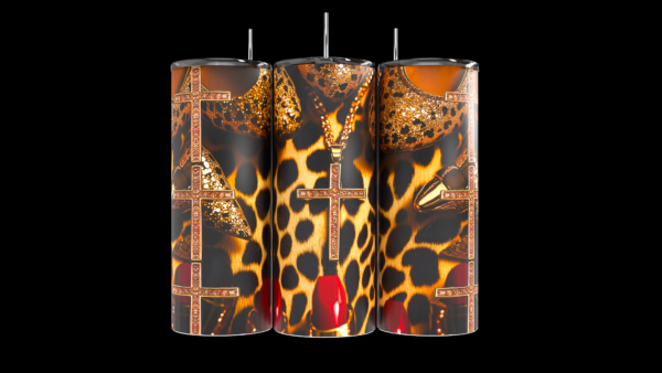 Leopard Print & Gold Cross Stainless Steel Tumbler (20oz)