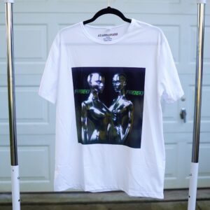 Faded Chrome White Tee – Futuristic Unisex T-Shirt with Metallic Cyborgs