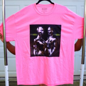 Faded Chrome Pink Tee – Futuristic Unisex T-Shirt with Metallic Cyborgs (XL)