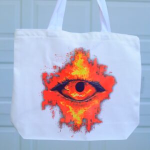Inferno Gaze Zipper Tote – Heavy-Duty Canvas Bag with Long Handles