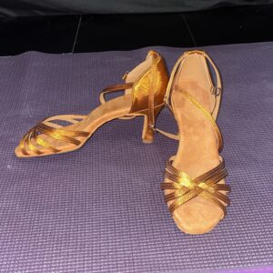 Women’s Salsa / Ballroom Dance Shoes – Bronze Satin – Size 7.5 – New w/ Non-Slip